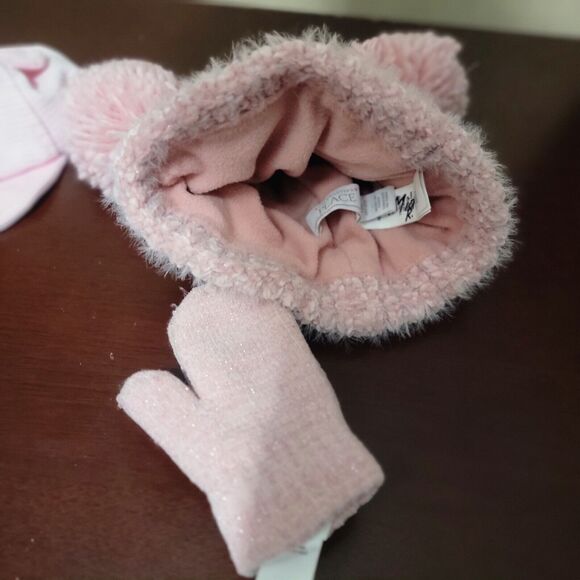 Toddler Girl Winter Hat And Mittens Bundle Pink Beanie w Ears, Teddy Bear (GW) - Picture 7 of 12